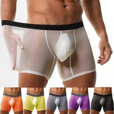 Men's Ice-Silk Underwear Long Leg Boxer Briefs Trunks Sport Shorts Breathable