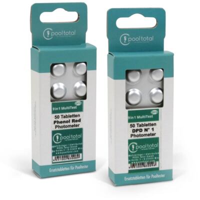 Refill-SET mit 100 Tabl. zur Analyse von freiem Chlor + pH-Wert von POOL Total
