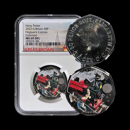 GREAT BRITAIN. 2022, 50 Pence - NGC MS69 - Top Pop 🥇 Harry Potter, Hogwarts 🚂.