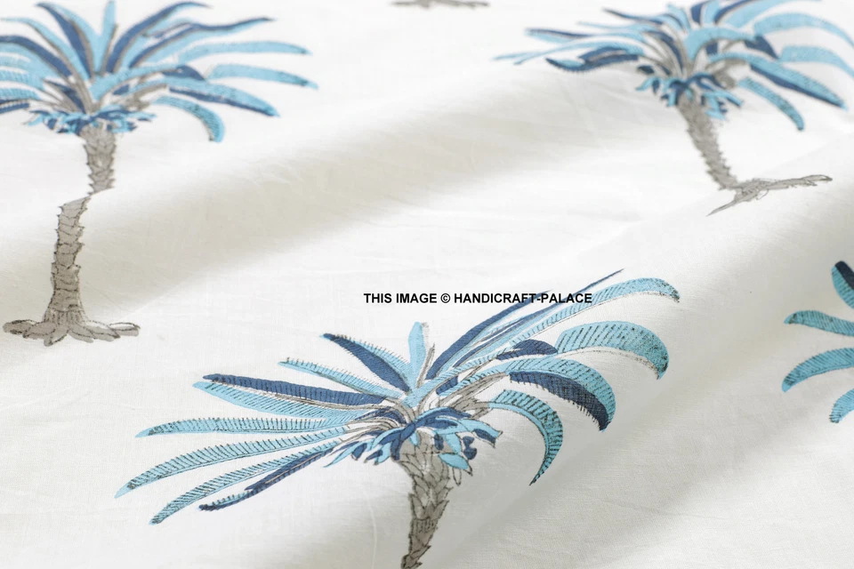 Indian Hand block Palm Tree By The Yard Print Running Loose Cotton Fabrics Decor - Image 3 of 3