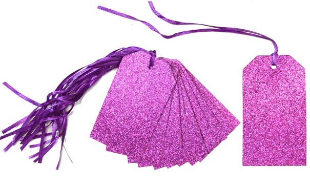 Glittery Purple Gift Tags & Ribbon - Xmas Christmas Gift Wrapping - Pack of 50