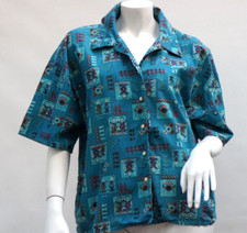 Vintage 80s Kachina Native American Print Shirt Blouse Tribal Southwestern