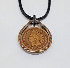 Teardrop Pendant Indian head penny US quarter coin ring 24 in cord