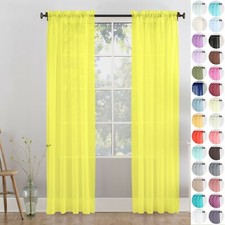 A pair of high quality Voile Curtain 2 Panels Slot Top solid sheer +tie backs