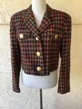 Vintage 90s Colorful Silk Houndstooth Jacket