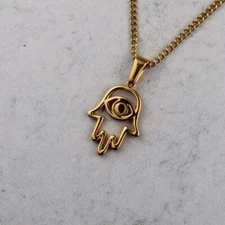 Gold Hamsa Evil Eye Pendant Chain Necklace Hand of Fatima Stainless Steel