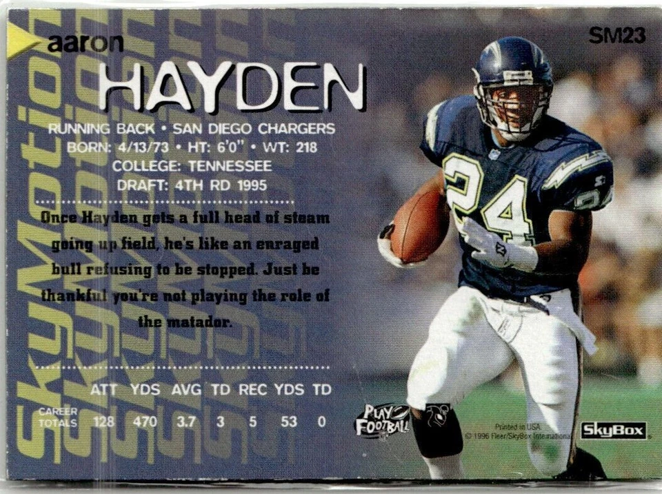 1996 SKYBOX SKYMOTION AARON HAYDEN RC SAN DEIGO CHARGERS #SM23 - Image 2 of 2