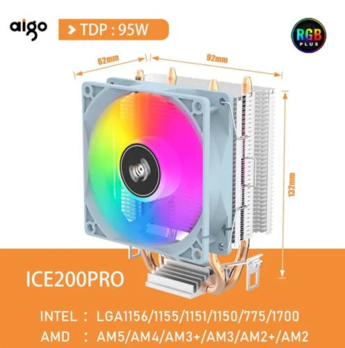 Aigo ICE200PRO Air CPU Cooler 2 rury grzewcze Chłodzenie chłodnicy 3PIN PWM Wentylator Cichy - Zdjęcie 1 z 6
