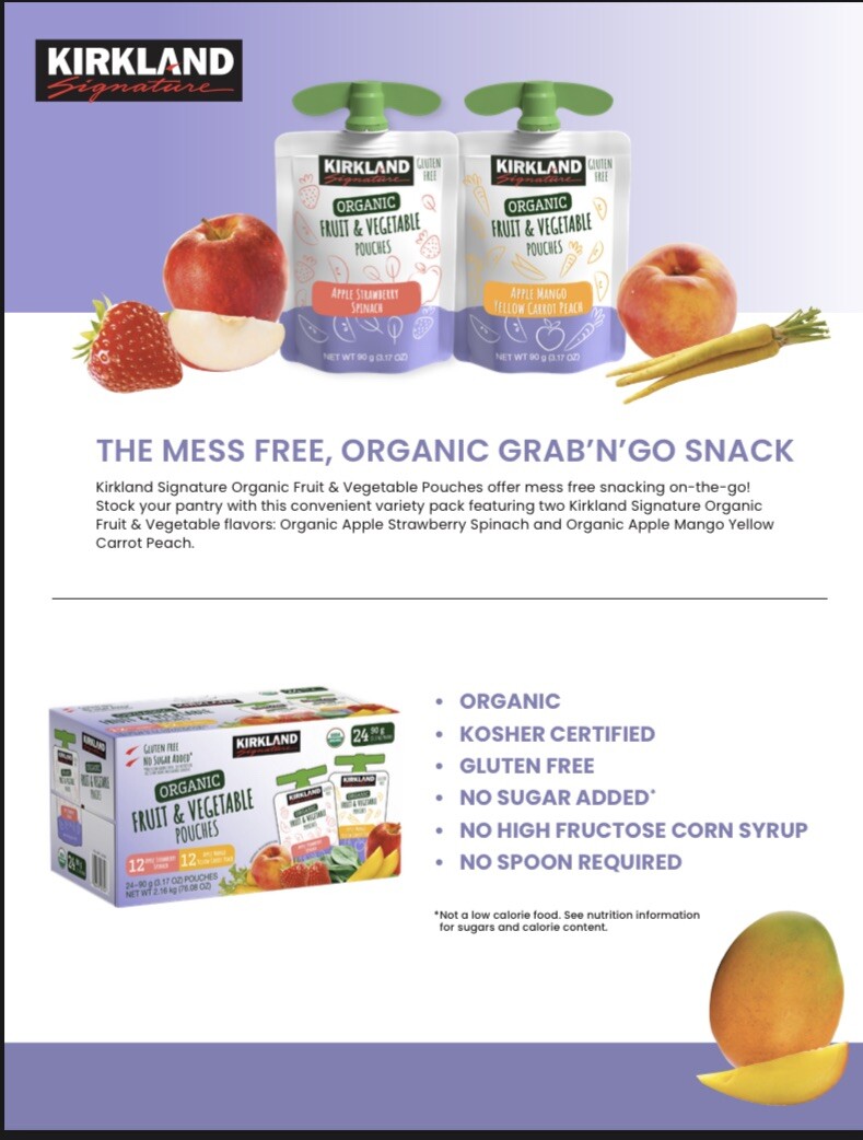 Kirkland Signature Organic Fruit and Vegetable Pouches Variety
