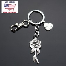 Beautiful Rose Flower Petal Stem Charm Pendant Keychain with Clip - Sister Gift