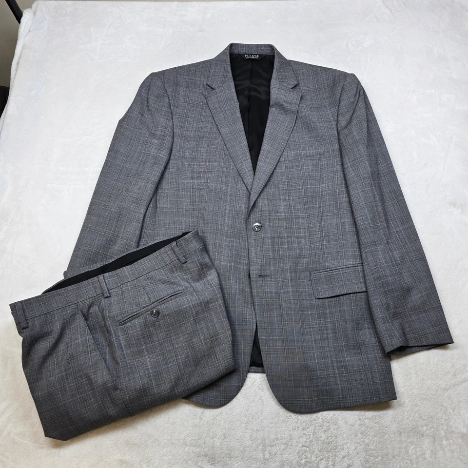 Traje de lana JoS A Band para hombre 42R 42 2 piezas pantalones 36x30 gris a cuadros ajuste a medida Foto 2 de 4
