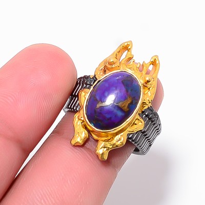 Copper Purple Turquoise & White Topaz 925 Sterling Silver Frog Ring S.7.5 R87522