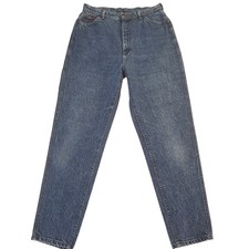 Vintage 80s Lee High Waisted Mom Jeans 16 Med Tapered Leg Blue Denim Made in USA