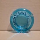 Vintage MCM Anchor Hocking Glass Ashtray Aqua Blue Round Used