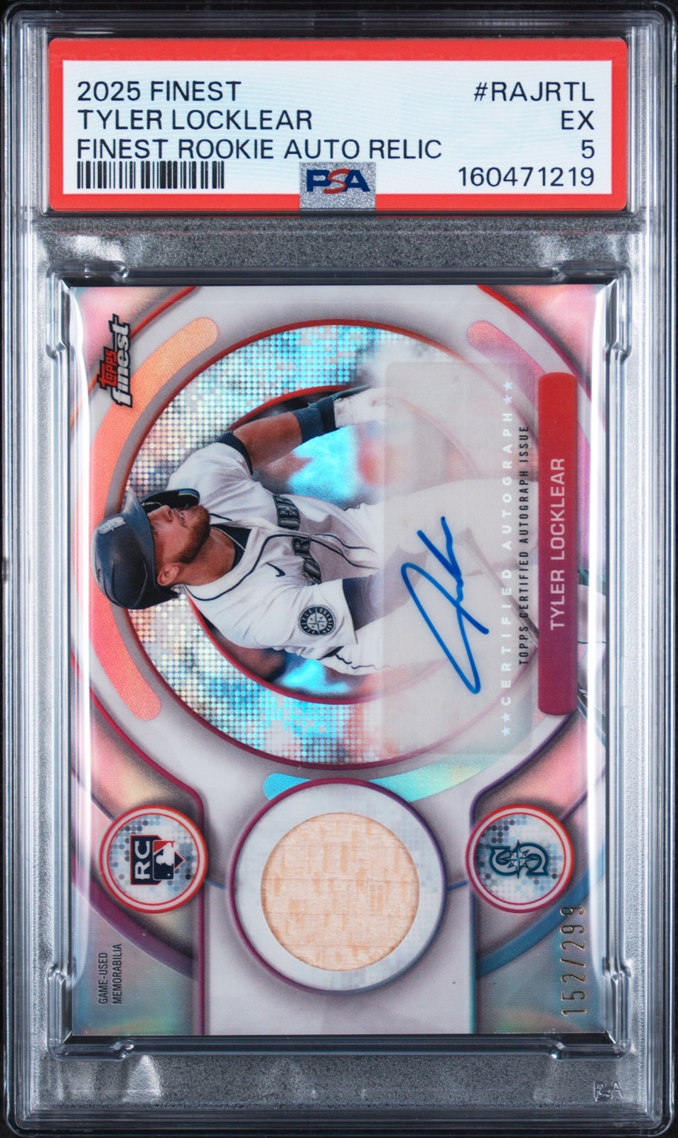 2025 TOPPS FINEST FINEST ROOKIE AUTO RELIC #RAJRTL TYLER LOCKLEAR 152/299 PSA 5 view 1