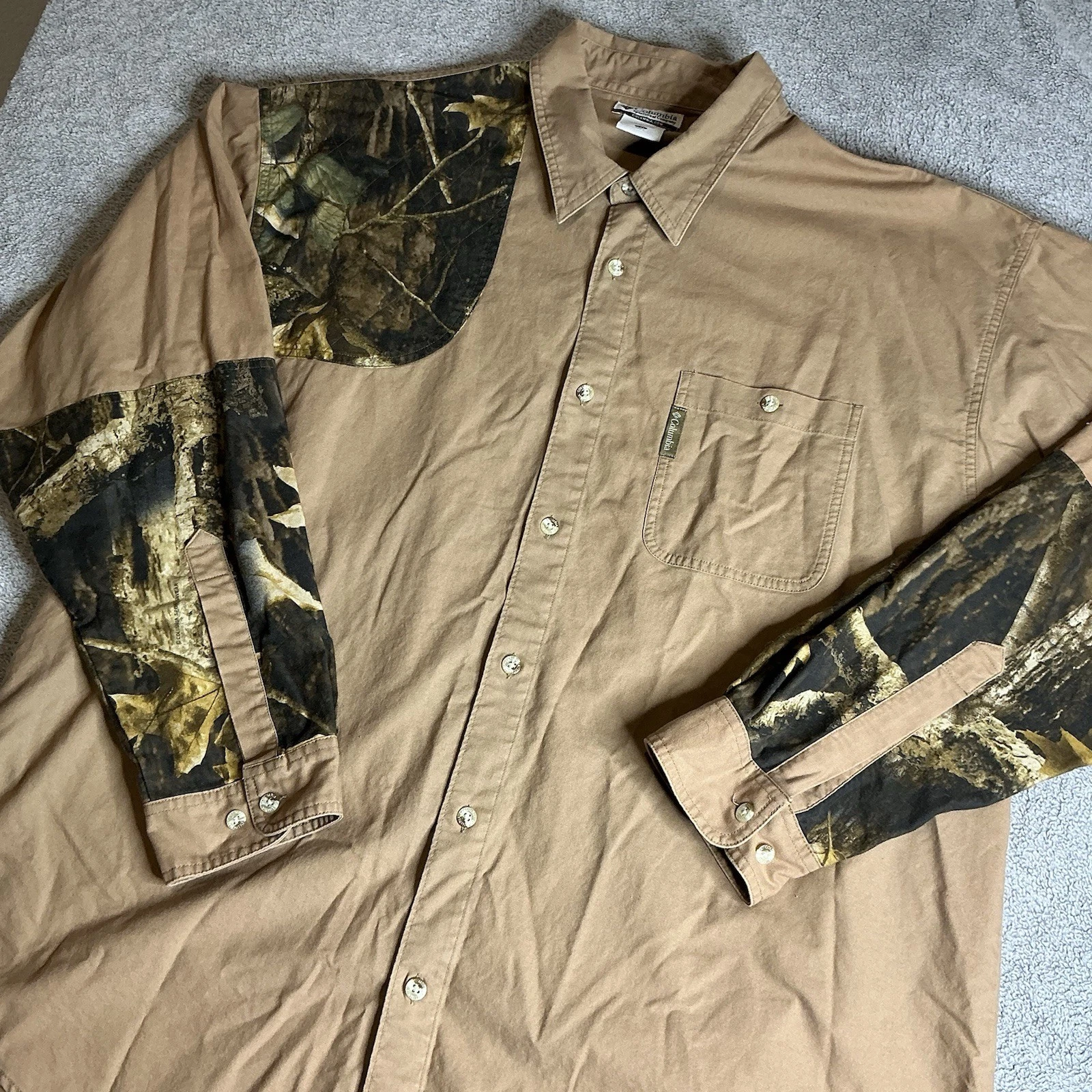 Columbia Shirt Mens XXL Brown Camo Long Sleeve Button Down Hunting Outdoor