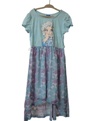Disney Princess Frozen Elsa Girls Midi Dress Size 6 Everyday Round Neck Blue