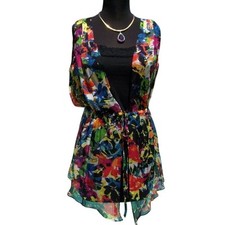 Cache Silk Floral Tunic Black Stretch Cami Lot 2 Top New Self Belt NWT 118