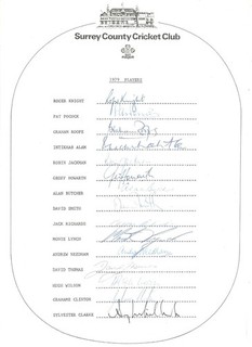 1979 SURREY A4 Autograph Sheet Signed by 15 Players