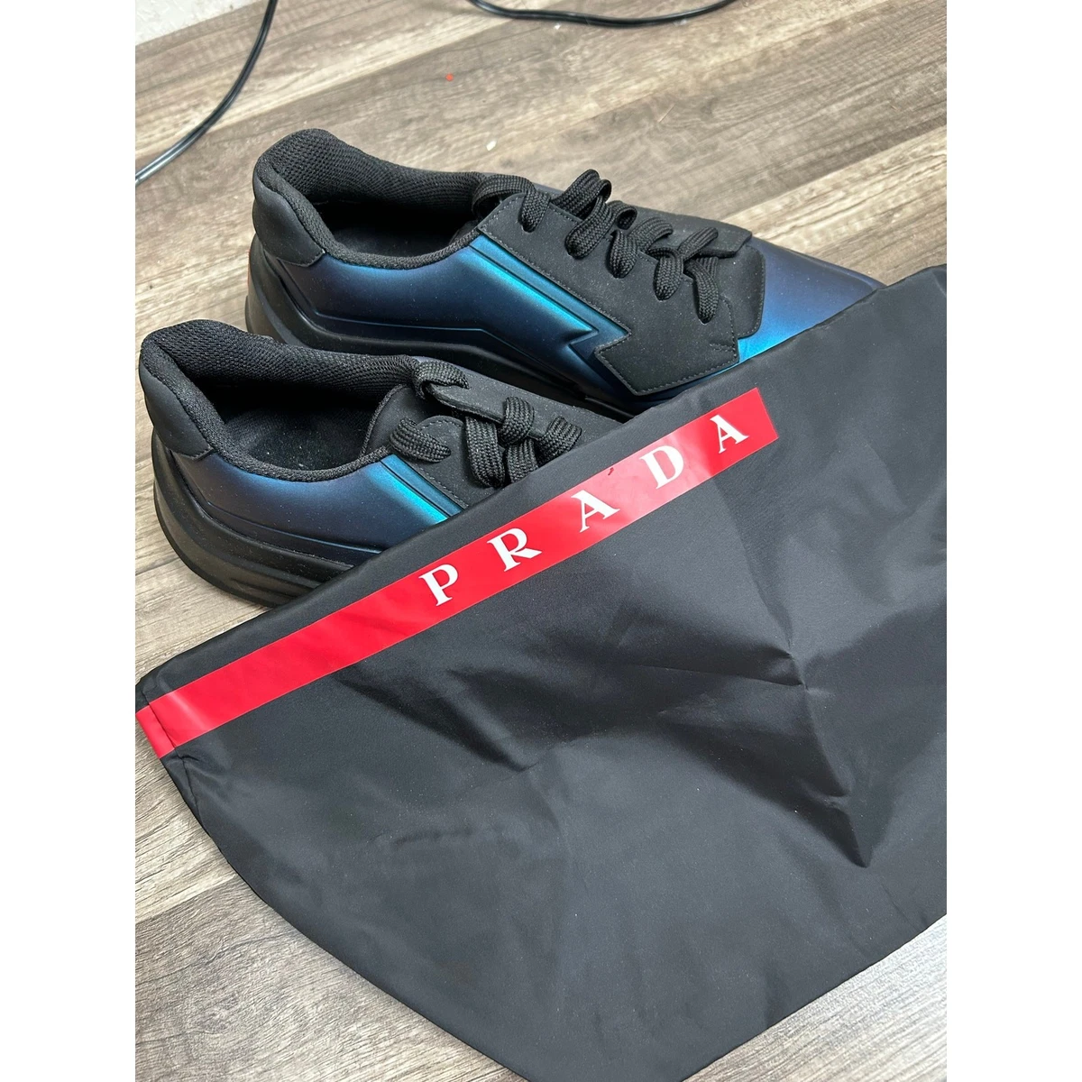 Prada Navy Blue Leather Slip On Sneakers Size 8.5 US Size 9.5 Prada PRADA Cloudbust BLACK/BLUE Sneakers Mens Size 8.5 UK  main image 2