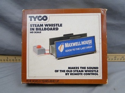 Vintage Tyco HO Scale Remote Control Steam Whistle in Billboard Maxwell Payday