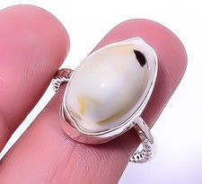 Cowrie Shell Gemstone Handmade 925 Sterling Silver Ring s.7 R5826-7