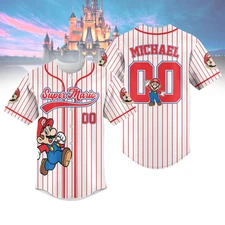 Custom Mario Striped Baseball Jersey Super Mario Baseball Shirt Video Game Shirt