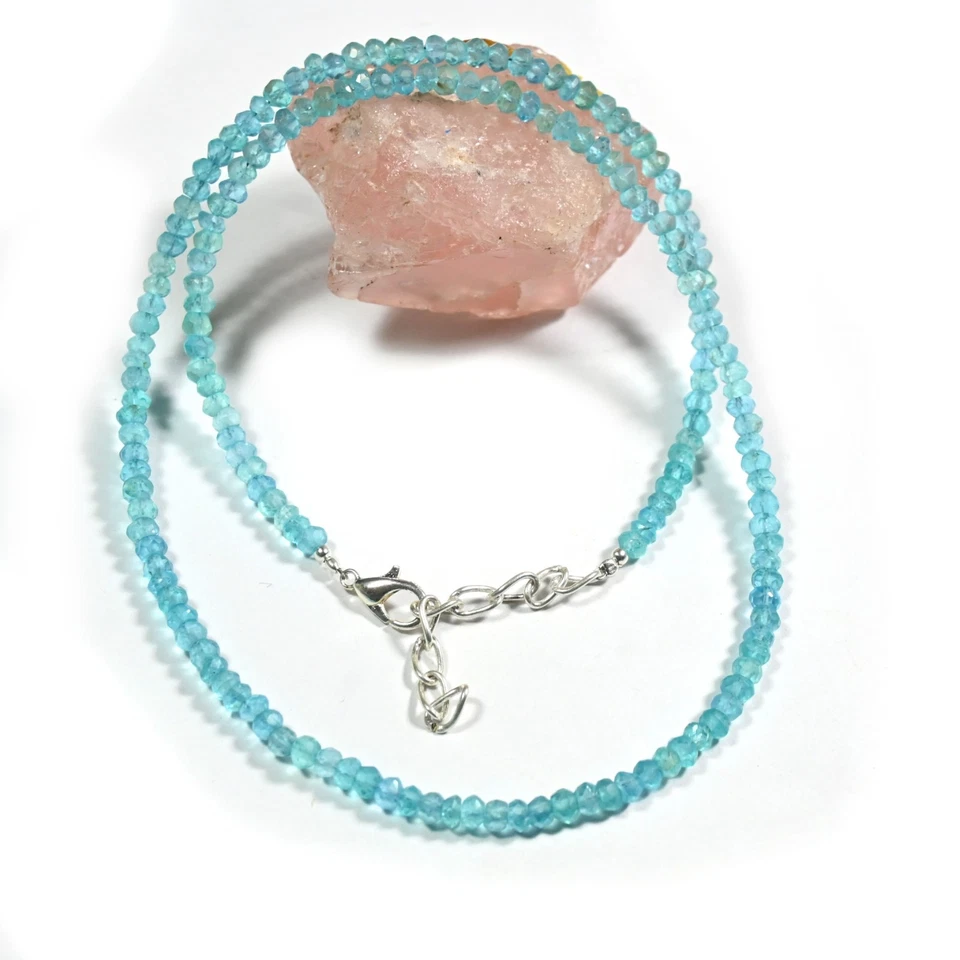 Синий апатит граненый Rondelle 3-4 мм драгоценных камней бисером минималист ожерелье подарок 18» - Изображение 4 из 4