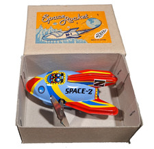 Space Rocket SPACE Z Blue Rocket Wind-Up Tin toy Made in Japan 134 Working