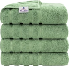 American Soft Linen Luxury 4 Piece Bath Towel Set of 4, Sage Green 
