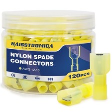 haisstronica 120 PCS Male Nylon Spade Connector, 12-10 AWG, Yellow Thick Cr...