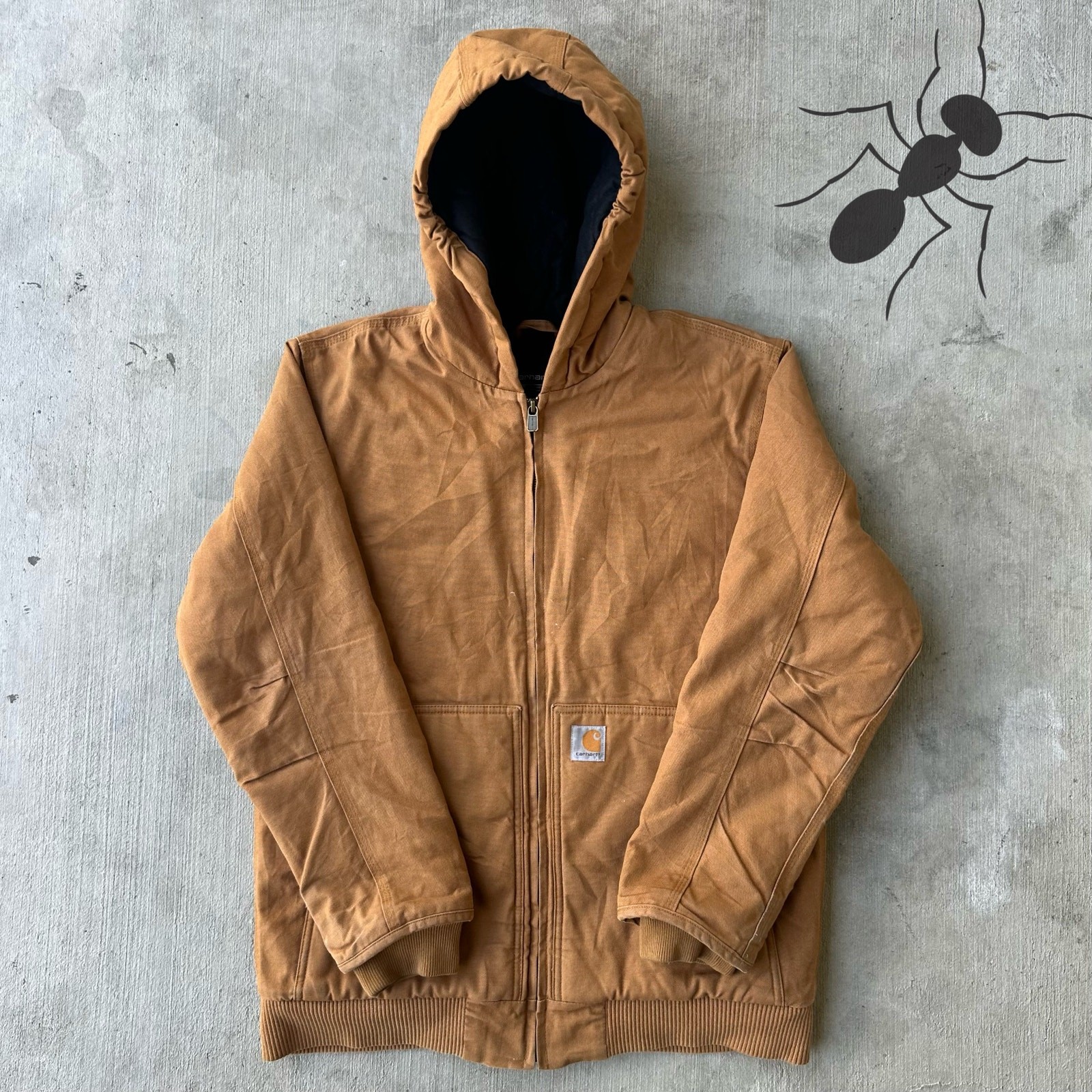 Vintage Y2K brown Carhartt quilted hooded work jacket youth