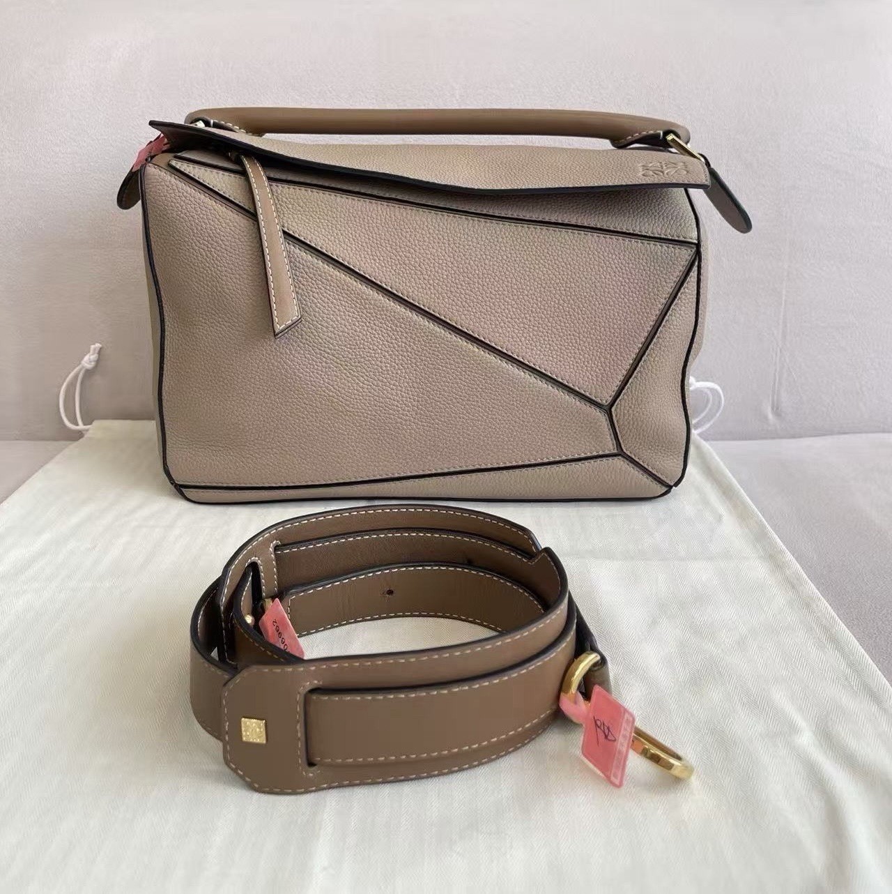Authentic Pre-owned Loewe Light Taupe Grained Calfskin Medium Puzzle Top Handle
