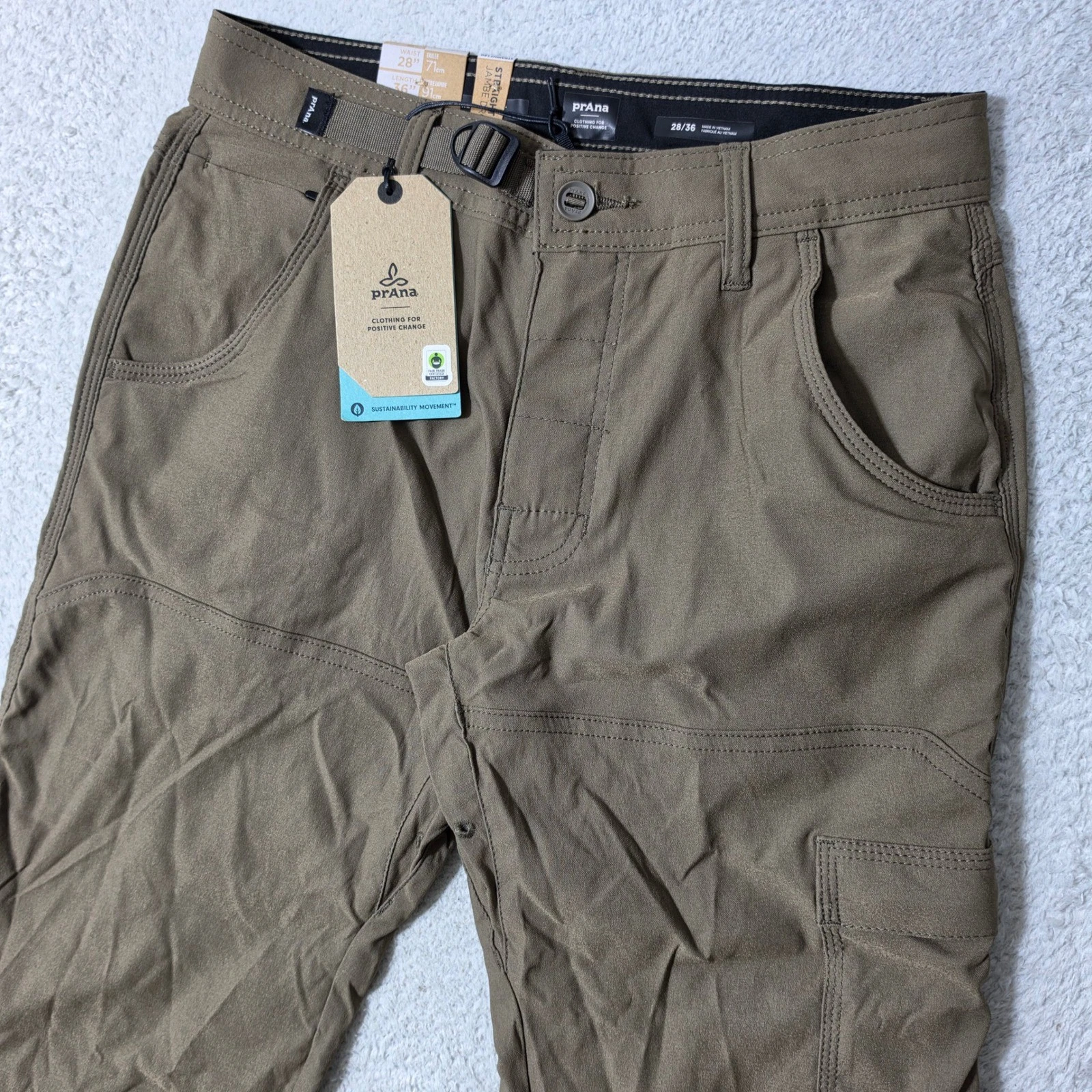 NEW Prana Stretch Zion Pant II Mens 28/36 Mud Brown Cargo Straight Stretch