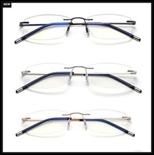 Rimless Reading Glasses Blue Light Blocking 3 Pack Metal Frame Men Women