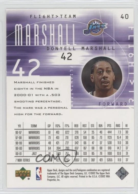2001-02 Upper Deck Flight Team Donyell Marshall #40 - Image 2 of 2