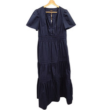Quince Women's 100% Organic Cotton Poplin Tiered Maxi Dress Blue M