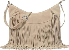 Women Fringe Hobo Shoulder Crossbody Bag Western Purse Vegan Suede Tassel Hippie