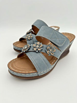 Patrizia Sandals Flower Wedge Lyndsay Womens Spring Step Shoes Sz 8 US Blue