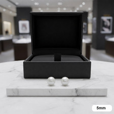 14K Solid Yellow Gold 5mm Crystal Pearl Stud Earrings Classic White Pearl Gift