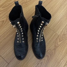 Jeffrey Campbell Womens 8 Black Leather Tonette Snake Embellished Combat Boots