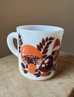 Vintage Hazel Atlas Orange Brown  Mushroom Milk Glass Coffee Cup Mug