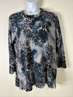 Grace Womens Plus Size 1X Floral Animal Print Cowl Neck Knit Top Long Sleeve