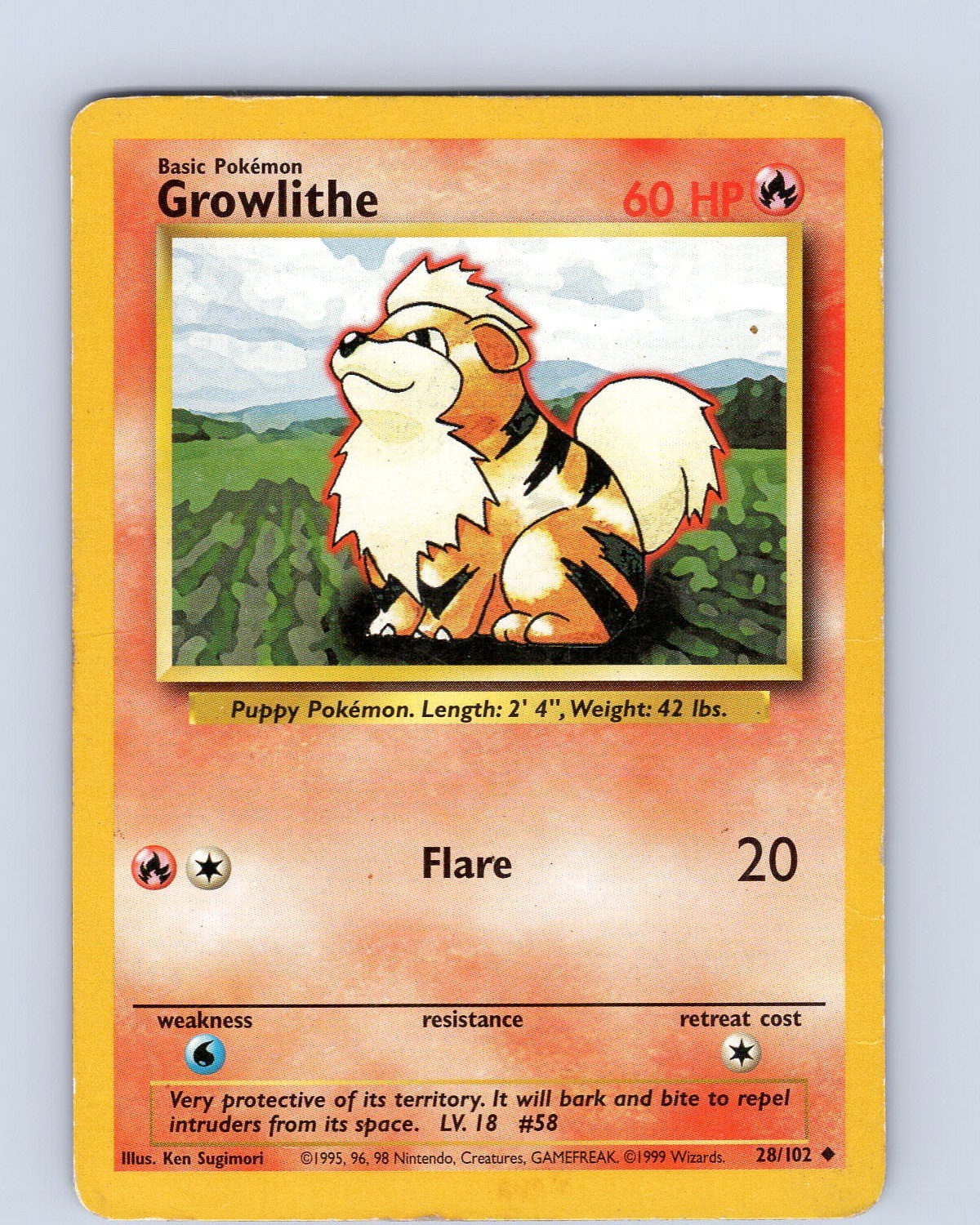 Pokemon TCG Growlithe Base Set 28/102 Unlimited Regular Common Card WOTC HP-MP