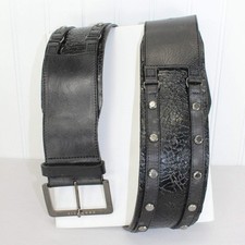 Richmond Denim Designer Belt - Black Layered Bands Leather With Gunmetal Studs