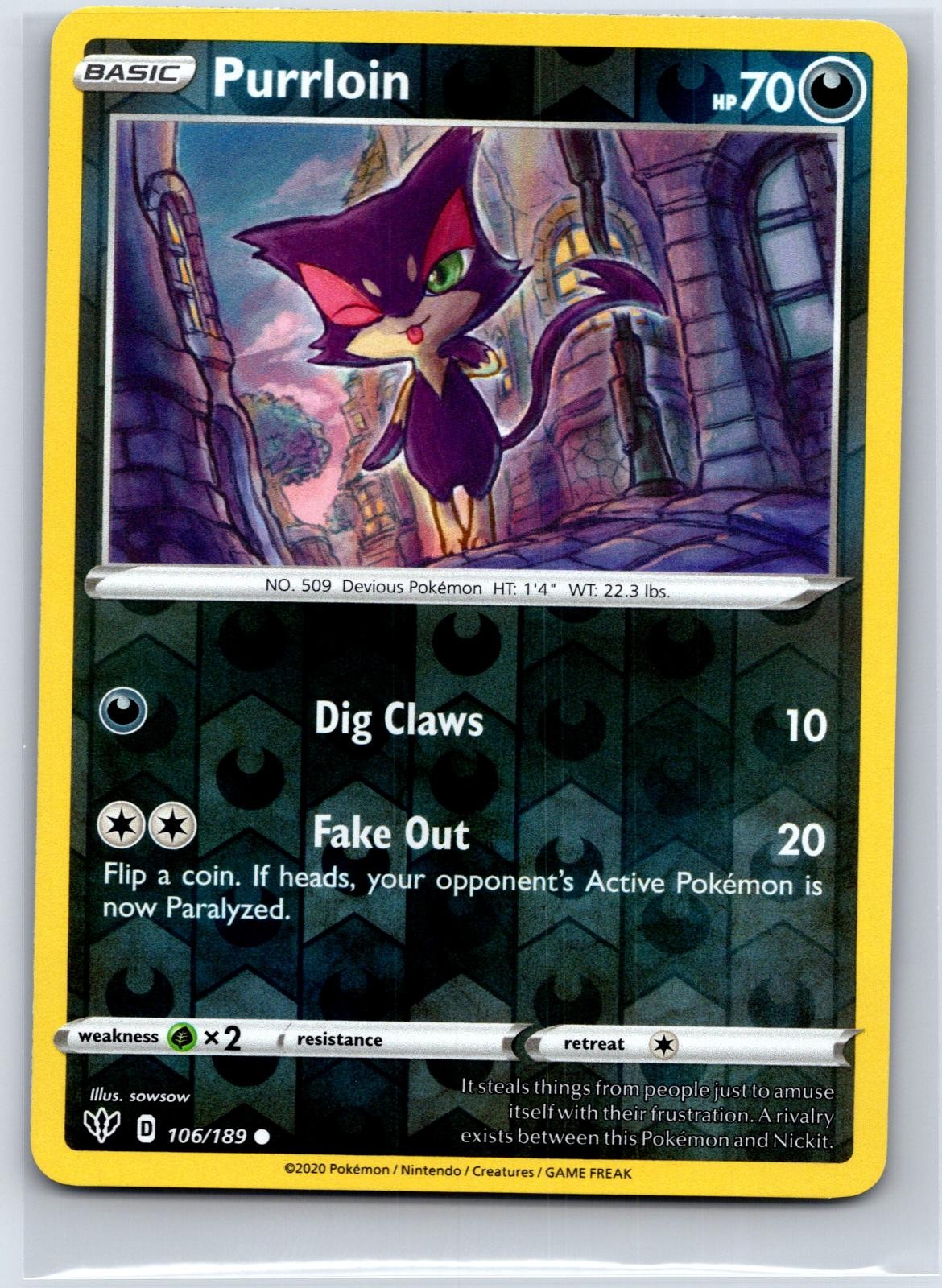 Purrloin 106/189 Common Darkness Ablaze Pokemon Reverse Holo NM/M 617c-33