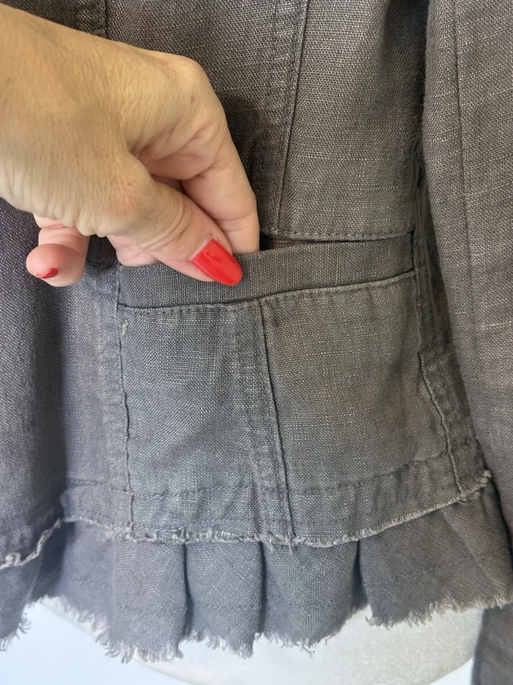 INC INTERNATIONAL CONCEPTS Size M Gray Linen Fringe Ruffle Zip Jacket Boho - Image 3 of 4