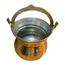 VINTAGE  HANDMADE HAMMERED BRASS  KITCHENWARE COOKING CAULDRON, TIN LINING, 4"