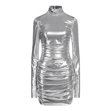 Dolce & Gabbana Dress Women's Size 46 Silver Ruched Metallic Luxury Designer