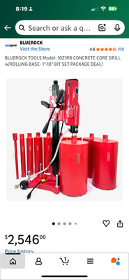 10'' Z-1 CORE DRILL 2 SPEED W/ STAND CONCRETE CORING by BLUEROCK  TOOLS Z110''